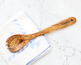 Customizable Olive Wood Kitchen Spoon - Essential Handmade Utensil for Gastronomes