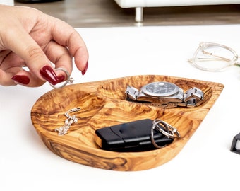 Unique Olive Wood Jewelry Organizer Tray - Luxurious plate  for necklaces and rings, Handcrafted from olive wood.