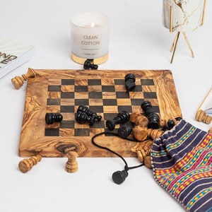 Customized Olive Wood Chess Board Handcrafted Pieces, Custom Engraving, Unique Gift free wood conditioner image 3