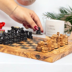 Customized Olive Wood Chess Board Handcrafted Pieces, Custom Engraving, Unique Gift free wood conditioner image 1