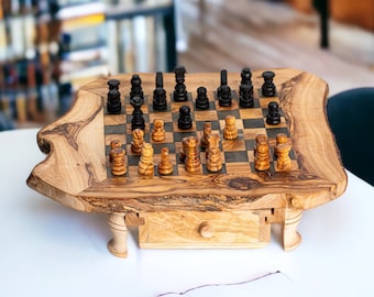 olive wood chessboard - rustic chessboard - chess gift - chess set - handmade chess set - gift for dad(+ free wood conditioner)