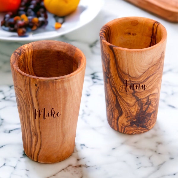 Lot de 2 tasses en bois d'olivier tunisien - Tasses à boire pour - tasse personnalisée - tasse -tasses à jus(+conditionneur de bois gratuit)