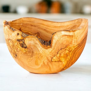 rustic olive wood salad bowl - salad bowl - rustic bowl - handmade bowl - wooden bowl - wooden salad bowl  (+ free wood conditioner)