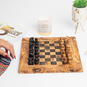 Customized Olive Wood Chess Board Handcrafted Pieces, Custom Engraving, Unique Gift free wood conditioner image 6
