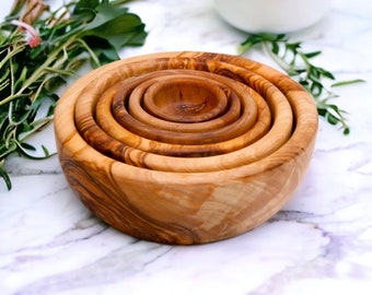 Set of 6 handmade olive wood bowls - serving bowl - modern bowl - kitchen bowl - gift for her (+ free wood conditioner)