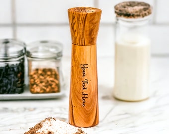 Handmade Olive Wood Spice Mill - Rustic Kitchen Accessory and Wedding Gift - Interior Decoration(+ free wood conditioner)