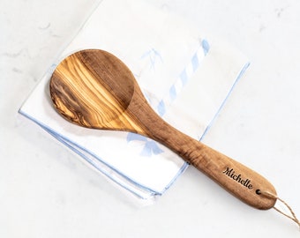 Customized Olive Wood Handmade Kitchen Spoon - Essential Kitchen Utensil, Uniquely Engraved, Perfect for Gifts