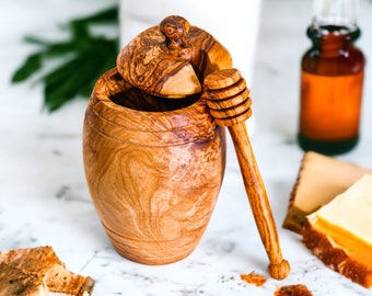 Mielero rústico de madera de olivo con cazo - decoración de cocina única - productos de cocina(+ acondicionador de madera gratis)