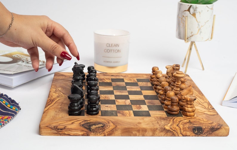 Customized Olive Wood Chess Board Handcrafted Pieces, Custom Engraving, Unique Gift free wood conditioner image 7