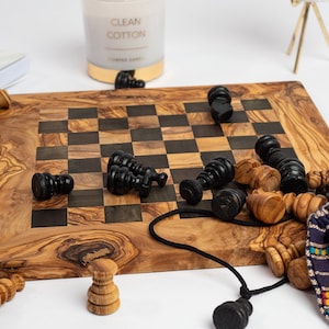 Customized Olive Wood Chess Board Handcrafted Pieces, Custom Engraving, Unique Gift free wood conditioner image 8