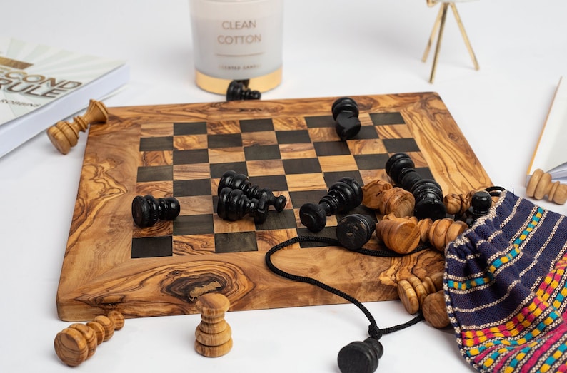 Customized Olive Wood Chess Board Handcrafted Pieces, Custom Engraving, Unique Gift free wood conditioner image 8