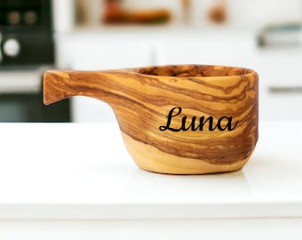 Handcrafted Olive Wood Kuksa Cups - Personalized Wooden Mugs - Tea cup - Custom Engraving - Gift for Coffee Lovers (+ FREE Wood Conditioner)