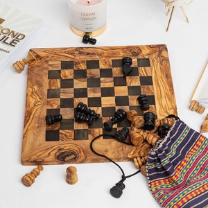 Customized Olive Wood Chess Board Handcrafted Pieces, Custom Engraving, Unique Gift free wood conditioner image 5