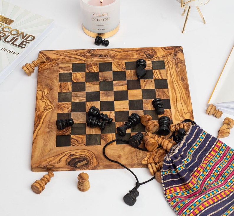 Customized Olive Wood Chess Board Handcrafted Pieces, Custom Engraving, Unique Gift free wood conditioner image 5