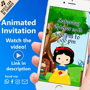 Invitación de Blancanieves, invitación de cumpleaños de Blancanieves, fiesta de Blancanieves, princesa Blancanieves, Blancanieves, siete enanitos, video, invitación, fiesta