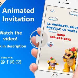 Super Mario Bros, Invitación de video de Super Mario, Invitación de cumpleaños de Super Mario, Invitación de Super Mario, Invitación de video de cumpleaños