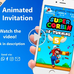 Super Mario Video Invitation, Super Mario Birthday Invitation, Super Mario Invitation, Video Invitation Birthday, Zoom Party Invitation