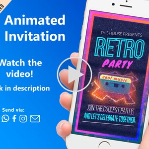 Invitación a la fiesta de los 80, invitación de video de cumpleaños retro de los 80, video animado de la década de 1980, invitación personalizada retro de los 80, regreso a los 80, cumpleaños de la década de 1980