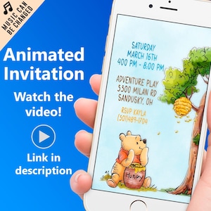 Winne the pooh Birthday invitation, Classic Winnie the Pooh Invitation, Winnie the Pooh First Birthday Invite