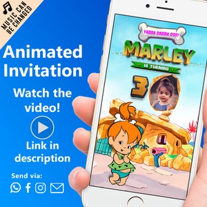Cave Girl Birthday Video Invitation | Prehistoric Baby Party | Animated Digital Kids Invite
