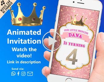 Princess Party Invitation, Princess Birthday Invite, Princess Invitation, Princesses Video Invitation, Royal Princess Crown Birthday