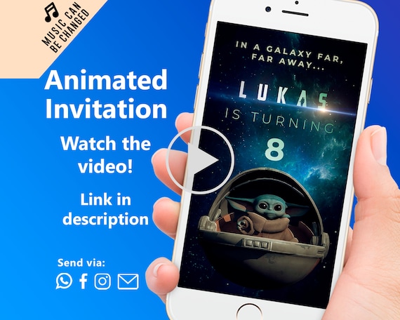 Baby Yoda Birthday Video Invitation, Galaxy Theme Kids Party, Animated Digital Invite
