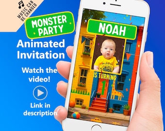 Animated Monster Birthday Video Invitation, Street Monsters Party, Kids Digital video invite