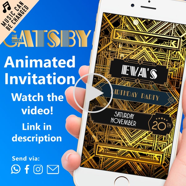 Great Gatsby invitation, Roaring Twenties Party, Great Gatsby Birthday Invitation