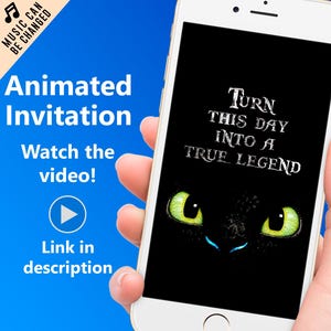 Convite para festa de aniversário do filme Como Treinar o Seu Dragão, convite digital em vídeo Banguela para celular, convite Fúria da Noite