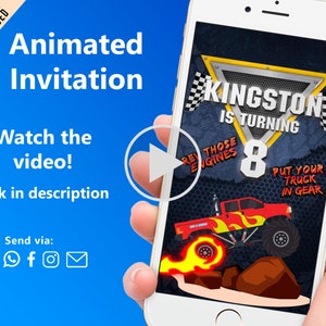 Geanimeerde verjaardagsuitnodiging Monster Truck (digitaal)