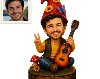 Custom Garden Gnome Bobblehead unique sitting Gnome playing guitar for garden decor and outdoor decoration