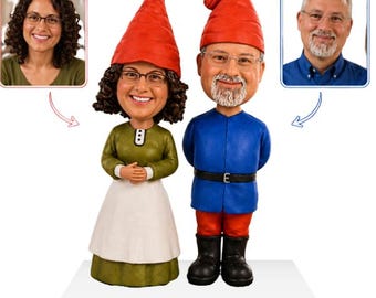 Custom Garden Gnome Couple Bobblehead personalized Grandparents gift from Photo, sunflower gardening keepsake for Grandma & Grandpa