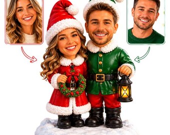 Custom Garden Gnome Bobblehead personalized gift for couples from photo wedding and anniversary keepsake, Gardener gift, Christmas style