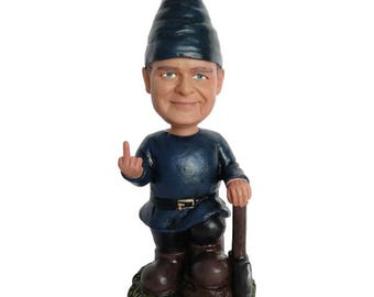Custom Garden Gnome Bobblehead - Funny Indoor Outdoor Statue, Middle Finger Fairy Garden Gnome, Miniature Figurine, Unique Garden Decor