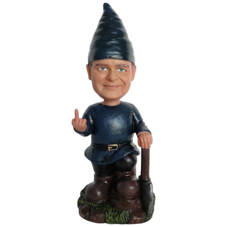 Custom Garden Gnome Bobblehead - Funny Indoor Outdoor Statue, Middle Finger Fairy Garden Gnome, Miniature Figurine, Unique Garden Decor image 1