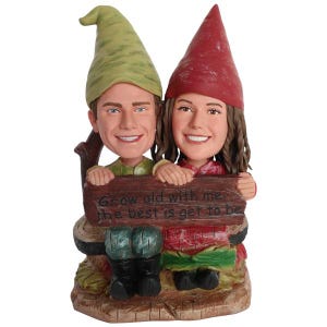 Growing Old Together Garden Gnome Couple Bobblehead - Custom Wedding Anniversary Gift, Cute Home Decor, Husband Wife Xmas Keepsake