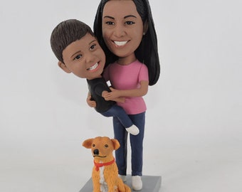 Mother's Day bobbleheads custom, custom mother and son bobbleheads, personalized gift for mom Christmas, make your family bobbleheads