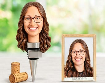 Custom Portrait wine Bottle Stopper, personalized wedding Gift, party favor, handcrafted polymer clay sculpted head wine stopper