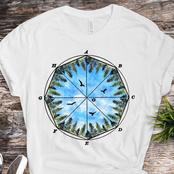 Watercolor Woodland Scene in Octagon T-Shirt / Abstract Nature Shirt / Cool Wildlife Graphic Tee / Unique Shirt for Hikers