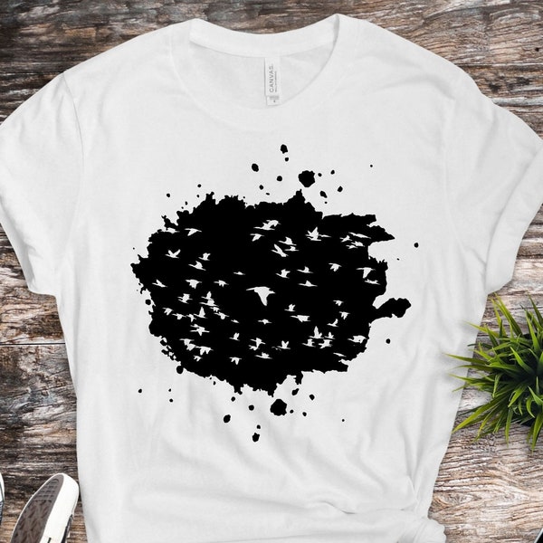 Abstract Bird T-Shirt / Flock of Birds Shirt / Cool Abstract Graphic Tee / Inkblot Shirt for Nature Lovers / Artsy Birds Design