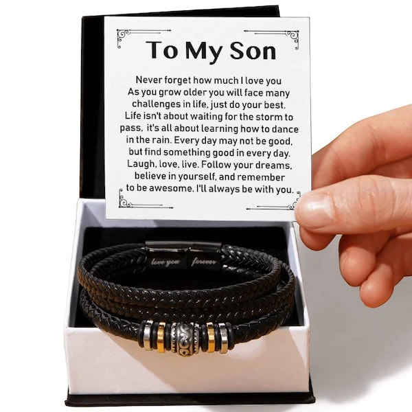To My Son Love You Forever Leather Bracelet | Mens Cuff Bracelet | Gift from Mom | Gift from Dad | Birthday Gift, Christmas Gift