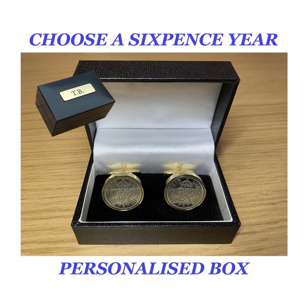 Sixpence Cufflinks In A Personalised Gift Box - 1947-1967 Anniversary - Birth Year - Coin Cufflinks Gift For Him - Lucky Sixpence Cuff Links