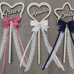 Personalized Flower Girl Wand: Birch Plywood Heart, Star, or Butterfly