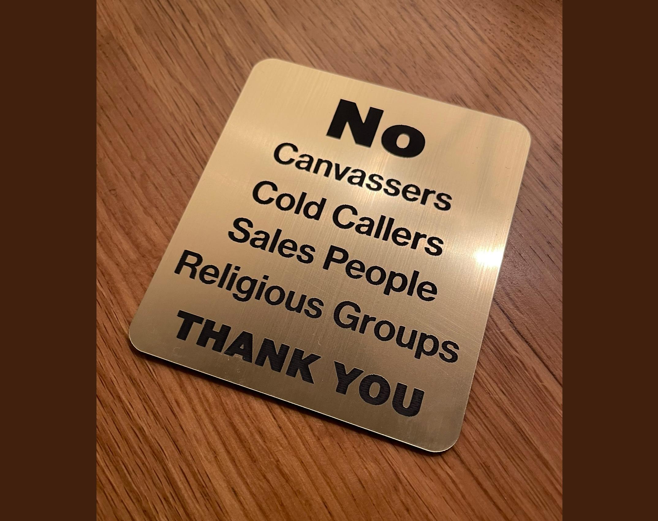 No Cold Calling Zone Uninvited Callers Front Door Window Sticker Deter Elderly e