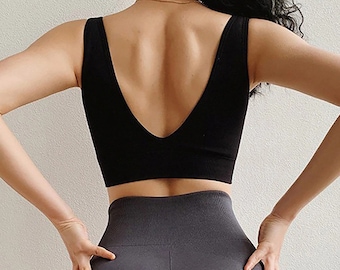 Sport-bh met V-rug, comfortabele sport-bh met hoge stretch, vrije maat, thuis-bh, casual push-up-bh, grote maat bh, kleine bh, beugelbh zonder beugel