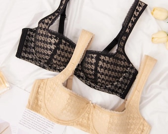 Sexy Spitzen-Balconette-BH, Vintage-Push-Up-BH, Vintage-Plunge-BH, Plus Size-BH, Unterwäsche aus weichem Stoff, Weihnachtsgeschenk für Sie