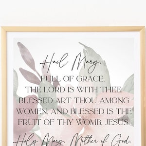 Hail Mary Printable Art, Digital Download, Catholic Prayer Printable, Virgin Mary Art Print, Catholic Wall Decor, Modern Christian Ave Maria