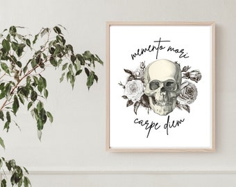 Memento Mori cartel imprimible arte de pared digital católico tradicional para todas las almas Todos los Santos Día de los Muertos, Carpe Diem, obras de arte del cráneo
