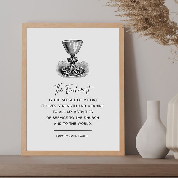 Chalice Communion Traditional Catholic Digital Printable, St John Paul II, Eucharist First Communion Digital Print Sacrament Gift Priest