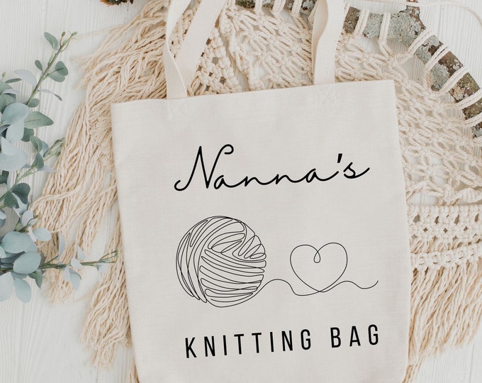 Personalized Knitting Tote Bag Custom Name Project Bag for Crochet Storage Knitting Gift Idea for Knitter Grandma Gift Mother's Day Gift